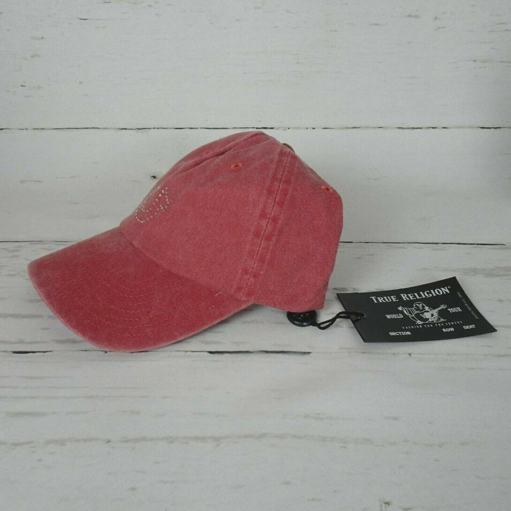 New True Religion Red Baseball Cap Hat Crystal Horseshoe Logo Bling Minimalist - Picture 8 of 12